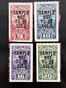 56403 US California 5-20c Distilled Spirit Tax Stamp Ex Rare SAMPLE Ovpt Set SP* - Picture 1 of 2