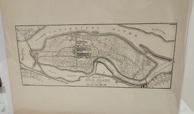 Mapa antiguo de Rock Island, IL, en el río Mississippi, 1883, 11x9 pulgadas Foto 1 de 4