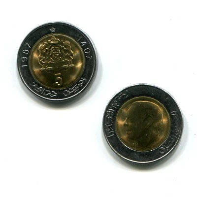 Марокко 5 дирхамов 1987 (1407h) • KM-82 • биметаллический • блестящий не бывший в обращении - Изображение 1 из 3