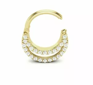 Diamond Septum 14k Solid Gold Nose Ring Septum Piercing Genuine Diamond Nose Pin - Picture 1 of 12