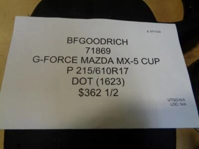 BFGOODRICH G-FORCE MAZDA MX-5 CUP P 215 610 17 RACING SLICK TIRE 71869 BQ3 - Image 1 of 4