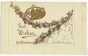 Geprägte Bellos lila Blumen Urlaub Weihnachten Gruß Postkarte - Bild 1 von 1
