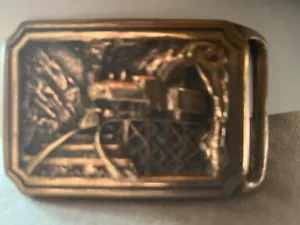 Vintage 1975 TECH-ETHER GUILD T.E. EXPRESS Railroad Brass Belt Buckle - Picture 1 of 3