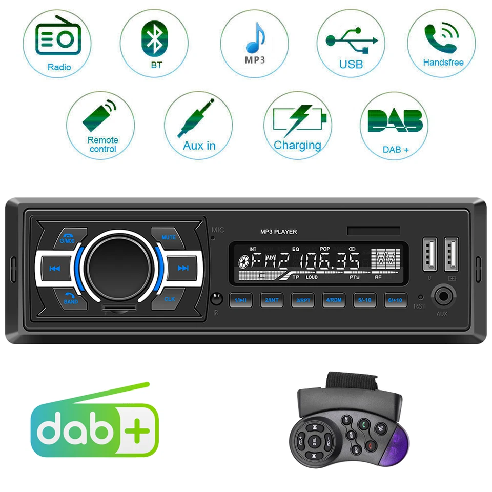 1-DIN MP3-Autoradio DAB USB AUX-IN inkl. DAB-Antenne Bluetooth 5.0+Fernbedienung - Bild 1 von 4
