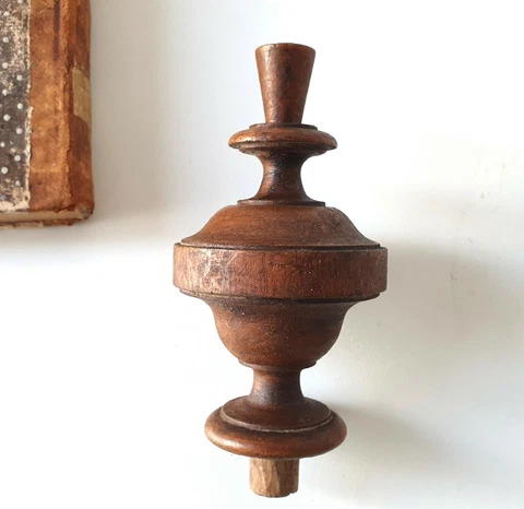 Post finial Antique French wood carving topper for bed post pediment 4.76 in Cover