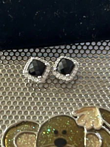 NWT Black Onyx Earrings Pierced Square HOLSTED JEWELERS Mini Sunmade Chip Accent - Picture 1 of 9