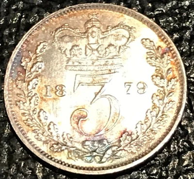 TONER HIGH GRADE AU/UNC 1879 GREAT BRITAIN SILVER 3 THREE PENCE COIN-OCT528 - Image 1 of 2