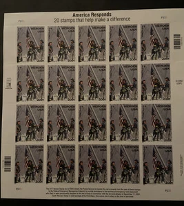 US Stamp 2002 (America Responds) Stamp Sheet HEROES 2001 ~ 20 US Stamps - Picture 1 of 2