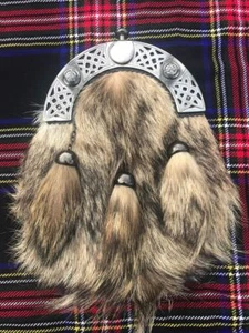 Scottish Kilt Sporran Fur Celtic Cantle Antique Finish/Leather Sporrans For Men - Picture 1 of 55