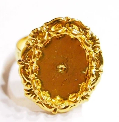 6 of 18x13mm Shiny Gold Victorian Deco Angel Wings Adjustable Ring Settings - Image 1 of 4