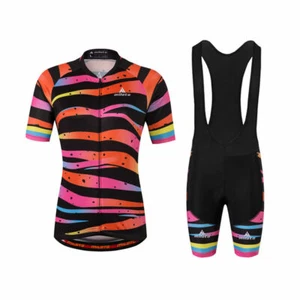 Miloto Abbigliamento Bicicletta Donna Maglia Ciclismo e (Bavaglino) Kit Pantaloncini Colore Zebra - Foto 1 di 14