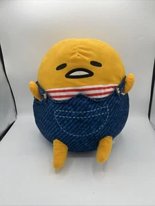 Rare Large Furyu Sanrio 2018 Gudetama Lazy Egg Wearing “Denim” Overalls Plush - Picture 1 of 7