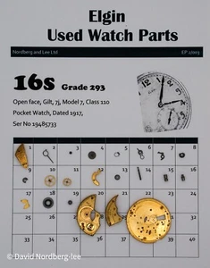 Piezas de reloj usado Elgin 16/16s, grado 293, modelo 7, clase 110, ser no 19485733 - Imagen 1 de 1