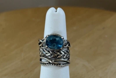 Или Paz Израиль серебро 925 пробы синий топаз сплетенный группы кольцо размер 6 - Изображение 1 из 4