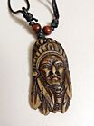 Resin 2-1/8" X 1-1/8" Indian Chief With 18+" Adjustable Rope Pendant Necklace