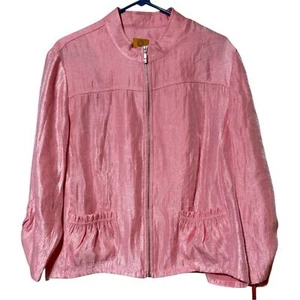 Ruby Rd. Pretty & Pink blush full zip shiny jacket size 18 women’s cinched back - Picture 1 of 11