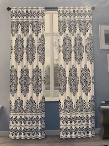 NIP Grayson Linens Blue White Medallion Paisley Window Curtains Panels 50x84 2PC - Picture 1 of 5