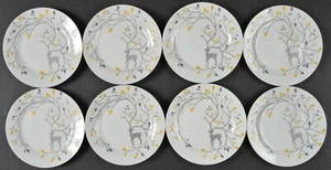 Pottery Barn Luxe Caribou Salad Dessert Ceramic Plates Set of 8 Stag 9" Holiday  - Picture 1 of 3