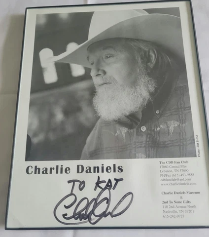 Authentic Charlie Daniels Signed 8"X10" Black & White Promo Photo Framed Cover