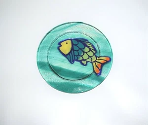 Vintage Jan Mitchell Signed Art Glass Dish with Tropical Fish - Picture 1 of 4