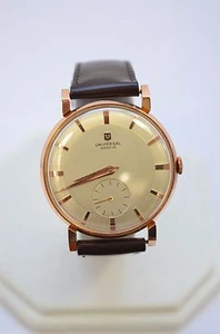 W560 Herren 18k Roségold Universal Weißes Zifferblatt Braun Leder Uhr   - Bild 1 von 7