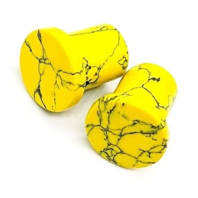 PAIR Yellow  Turquoise Single Flare Ear Plugs, Handmade Size 3MM to 25MM & More - Image 1 of 4