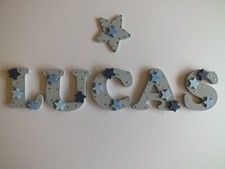 3" Boys Wooden Capital Letters In Grey Door/Wall sign Toy Box With A Free Star.