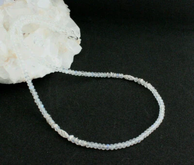 Collana In Pietra Luna Arcobaleno Con Sfere Sfaccettate Blu - Immagine 1 di 3