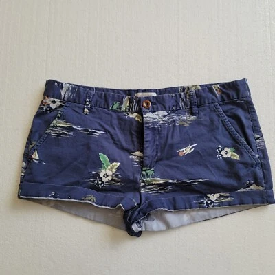 Pantalones Cortos Chinos Mujer Fossil Azul Marino Palmeras Tropicales Estampado Barcos Talla 12 Foto 1 de 4