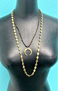Lucky Brand Gold-Tone Pendant and Brown Leather Double Strand Necklace 