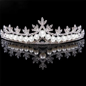 Rhinestone Tiara Hair Band Bridal Pearl Princess Prom Crown Headband WeddingyuZ8 - Imagen 1 de 12