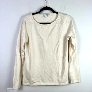 Pendleton Vintage Pullover Damen klein creme Pailletten Detail Seide Kaschmirmischung - Bild 1 von 8