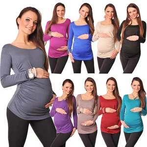 Basic Maternity Long Sleeve Stretchy Top Blouse Size 8 10 12 14 16 18 8041 - Picture 1 of 23