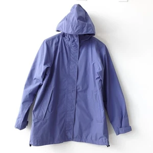 LL Bean Jacket Women Medium Blue Hooded Packable Windbreaker Water Switchback - Picture 1 of 14