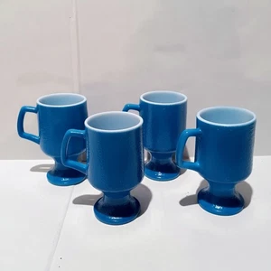 Tazas de pedestal de cáscara de naranja Hazel Atlas vintage - lote de 4 - vidrio de leche - azul - textura - Imagen 1 de 12