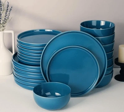 Conjuntos de pratos e tigelas Stellar conjunto de pratos azuis para 8 louças pintadas à mão se... - Imagem 1 de 4