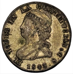 Rara moneda de plata República de Ecuador 1848 2 reales Quito Ensayador G·J KM-33  - Imagen 1 de 3