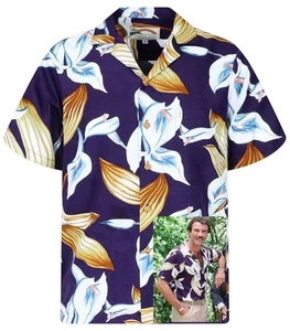 Paradise Found Hawaiian Shirt Men’s 3XL Magnum PI Purple Blue Cala Lily Tropical - Picture 1 of 13