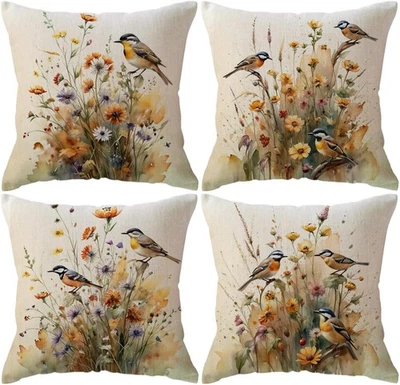 Autumn Birds Throw Pillowcases 4pack with 18 x 18 (Pack of 4), Yellow/Orange  - Image 1 of 4