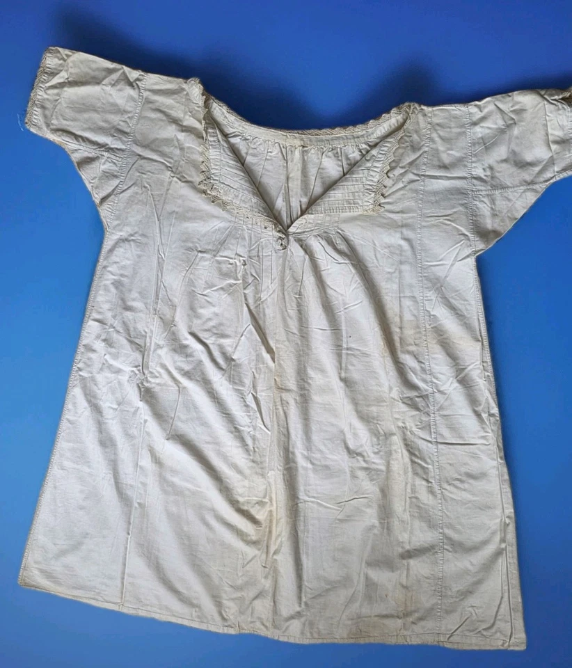 Antique Victorian? Heritage White Cotton Nightdress With Chrochet Lace Decor  - Image 1 of 4