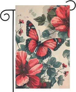 Spring Butterfly Floral Garden Flag 12x18 Vertical Double Flowers - Picture 1 of 7