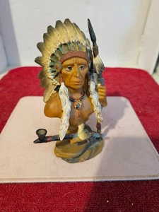 ESTATUA BUSTO JEFE INDIO NATIVO AMERICANO 6" ALTO BASE ROCA PIZARRA VINTAGE - Imagen 1 de 10