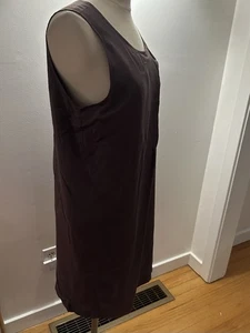 Aoyama Itchome mauve Etuikleid lässig ärmellos Ovelap vorne seidiger Einsatz L - Bild 1 von 19