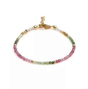 A ++ schattierter Multi Turmalin facettiert rund 2-3 mm Perlen Gold gefüllt Armband 6-9 Zoll - Bild 1 von 8