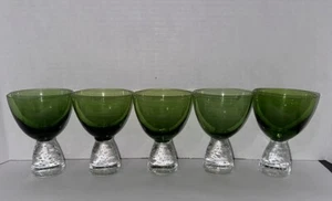 5 Emerald Green Pedestal Controlled Bubble Art Glasses Cordials Goblets 4.25” - Picture 1 of 11