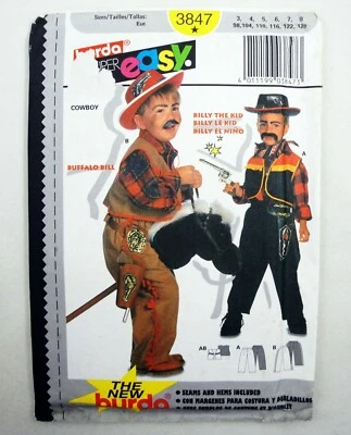 Burda 3847 Easy Pattern Boys Cowboy Costume Buffalo Bill Billy The Kid size 3-8 - Image 1 of 4