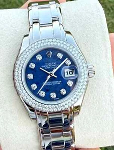 Rolex Datejust Pearlmaster 29 Factory Diamond Sodalite Blue Dial 18K Gold Watch - Picture 1 of 9