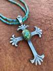 Navajo Sonoran Mountain Turquoise & Sterling Silver Cross Pendant By Chimney But