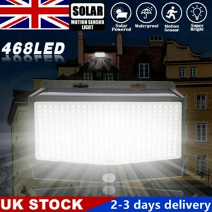 468 LED Solar Powered Wall Lights Outdoor PIR Motion Sensor Garden Security Lamp - Picture 1 of 16
