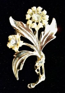 Spilla vintage finta PERLA stelo fiore D12 - Foto 1 di 3